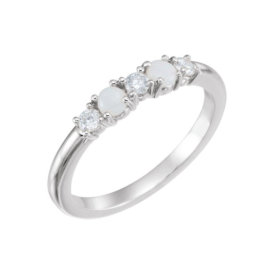 14K White Gold Natural White Opal & 1/5 CTW Natural Diamond Stackable Ring