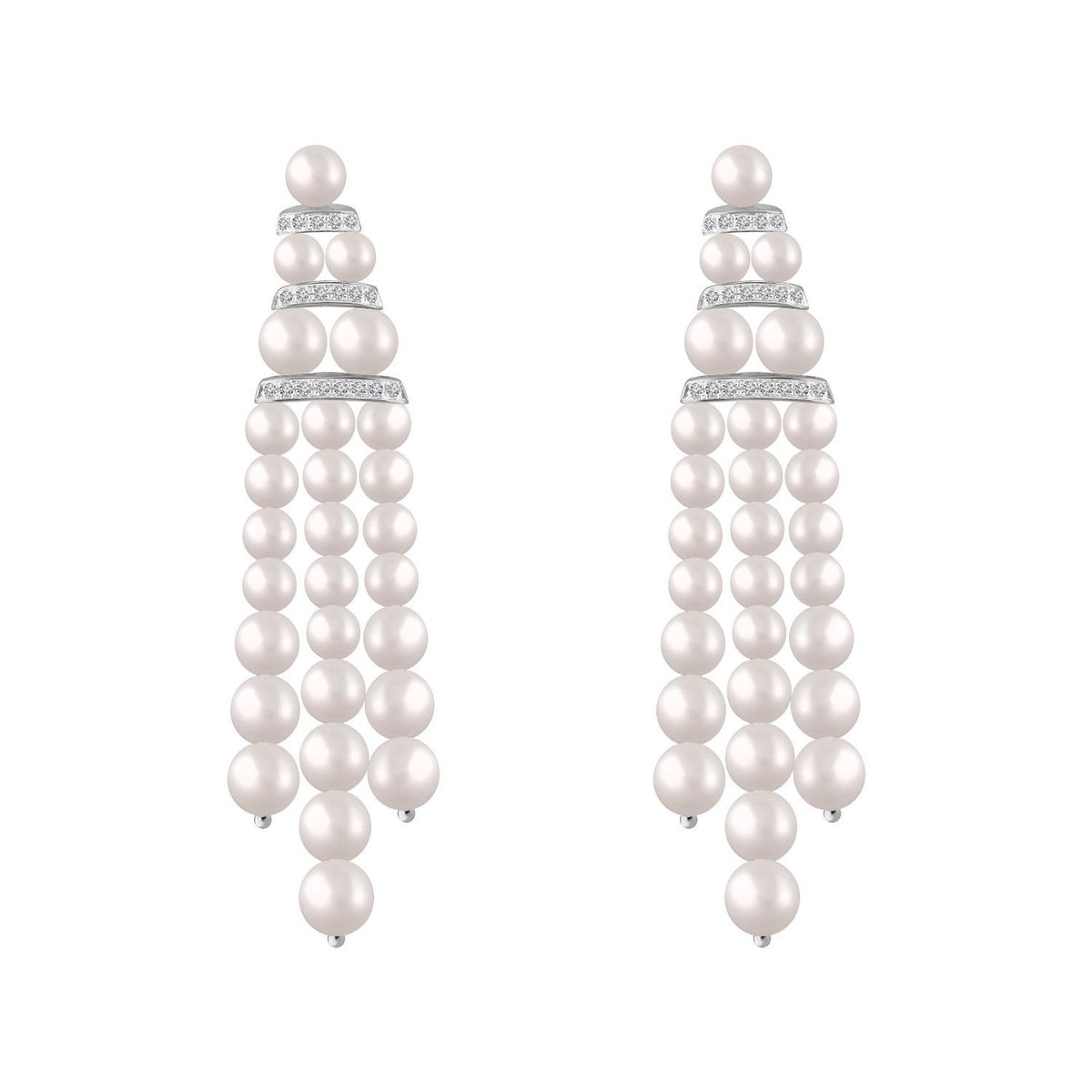 14K White Gold Cultured White Freshwater Pearl & 1/4 CTW Natural Diamond Earrings, 14.1 mm x 57.5 mm