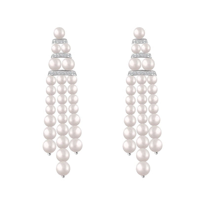 14K White Gold Cultured White Freshwater Pearl & 1/4 CTW Natural Diamond Earrings, 14.1 mm x 57.5 mm