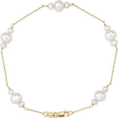 14K Yellow Gold Cultured White Freshwater Pearl 7 1/2" Bracelet