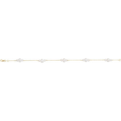 14K Yellow Gold Cultured White Freshwater Pearl 7 1/2" Bracelet