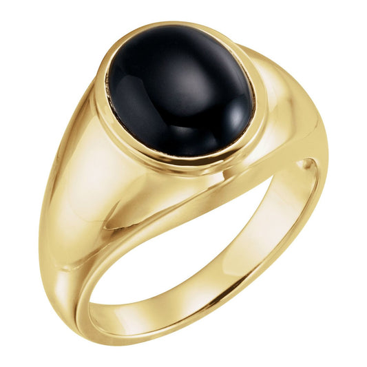 14K Yellow Gold Natural Black Onyx Ring, 14.1 mm