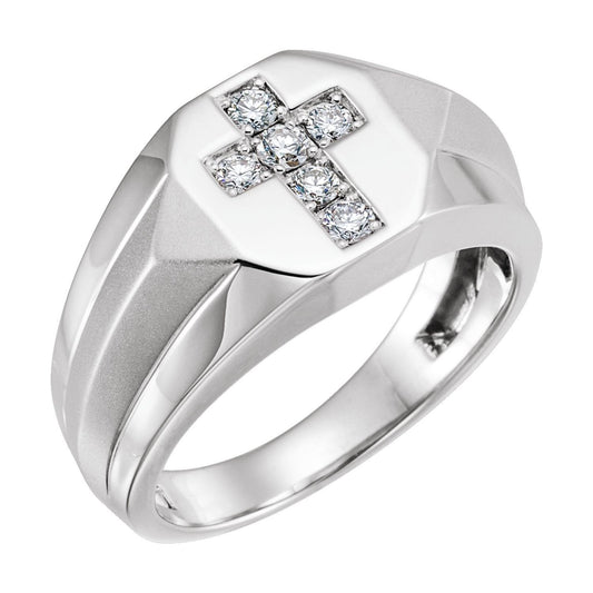 14K White Gold 1/3 CTW Natural Diamond Cross Ring