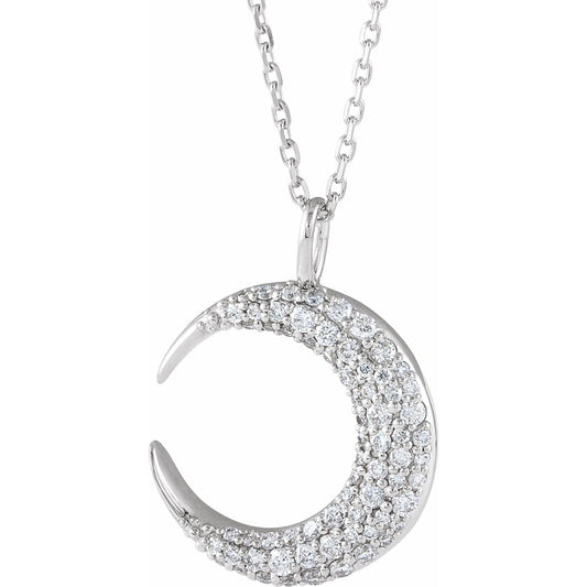 1/3 CTW Natural Diamond Crescent Moon 16-18" Necklace