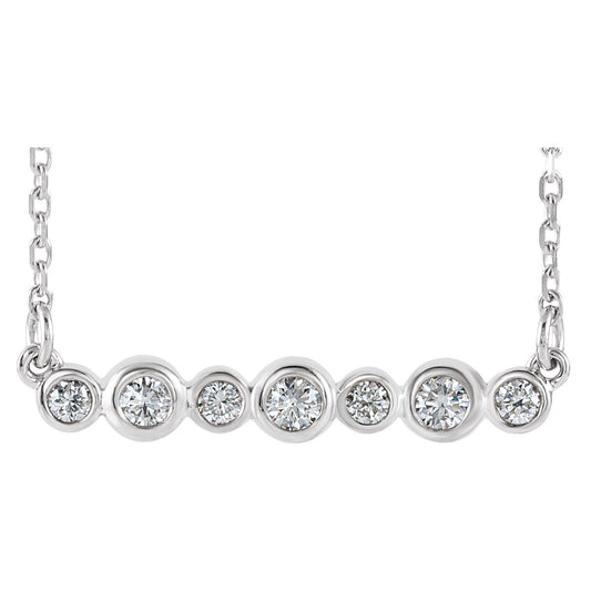 14K White Gold 1/5 CTW Natural Diamond Bezel-Set Bar 16-18" Necklace
