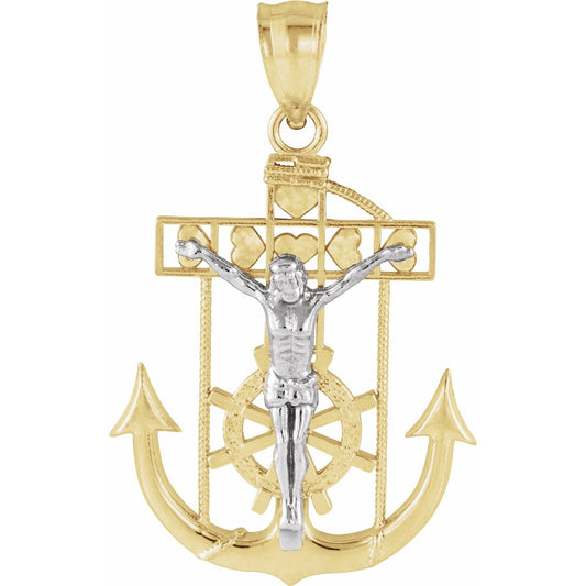 14K Yellow/White Gold Mariner's Crucifix Pendant