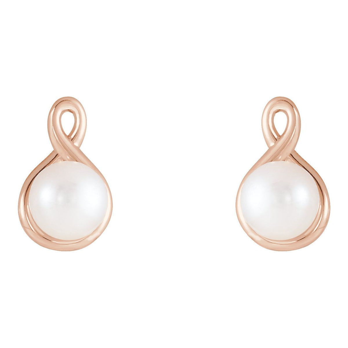 14K Rose Gold Cultured White Freshwater Pearl Earrings, 7.8 mm x 12.84 mm
