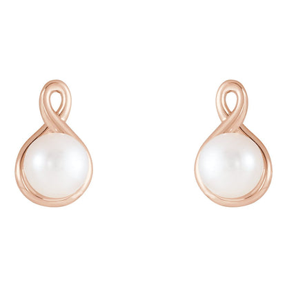 14K Rose Gold Cultured White Freshwater Pearl Earrings, 7.8 mm x 12.84 mm