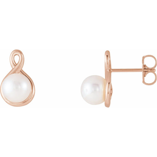 14K Rose Gold Cultured White Freshwater Pearl Earrings, 7.8 mm x 12.84 mm