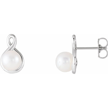 14K Rose Gold Cultured White Freshwater Pearl Earrings, 7.8 mm x 12.84 mm