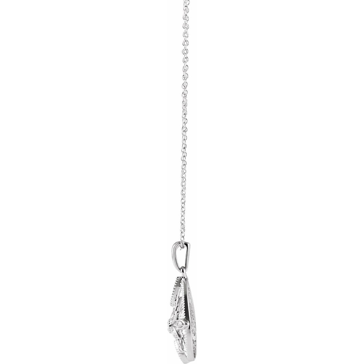 14K White Gold 1/6 CTW Natural Diamond Granulated Filigree 16-18" Necklace