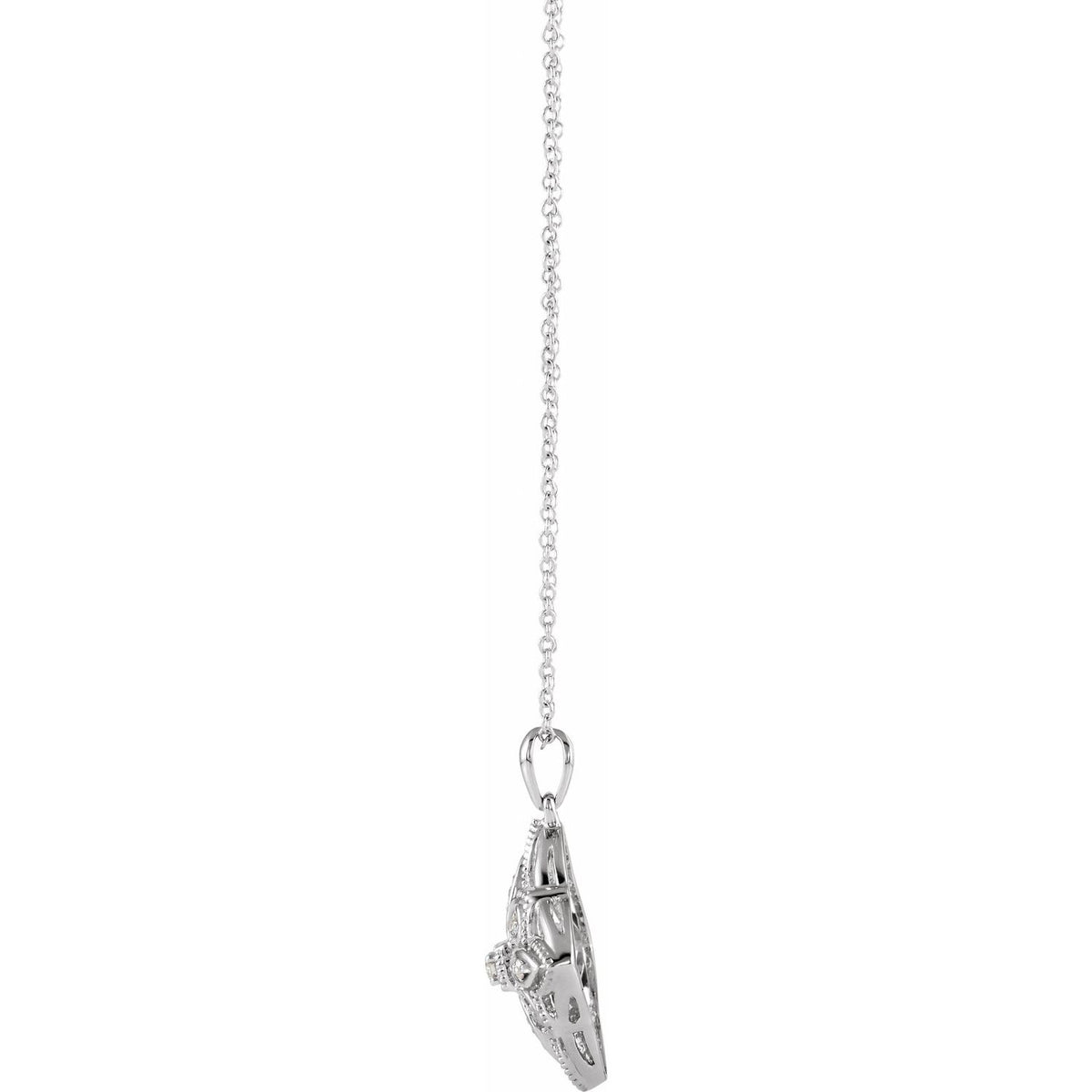 14K White Gold 1/10 CTW Natural Diamond Granulated Filigree 16-18" Necklace