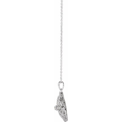 14K White Gold 1/10 CTW Natural Diamond Granulated Filigree 16-18" Necklace