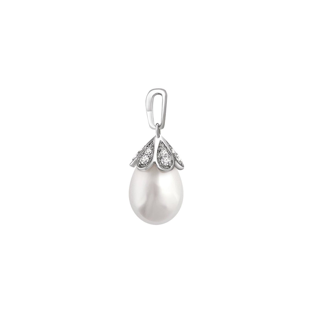 14K White Gold Cultured White Freshwater Pearl & 1/8 CTW Natural Diamond Pendant, 20.6 x 8 mm