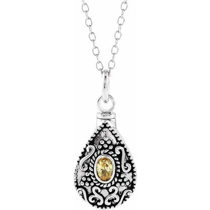 Sterling Silver 6x4 mm Oval November Birthstone Ash Holder 18" Necklace