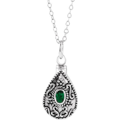 Sterling Silver 6x4 mm Oval May Birthstone Ash Holder 18" Necklace