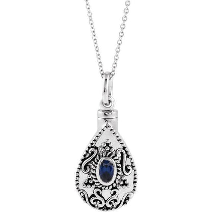 Sterling Silver 6x4 mm Oval September Birthstone Ash Holder 18" Necklace