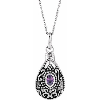Sterling Silver 6x4 mm Oval February Birthstone Ash Holder 18" Necklace