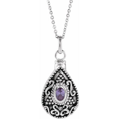 Sterling Silver 6x4 mm Oval June Birthstone Ash Holder 18" Necklace
