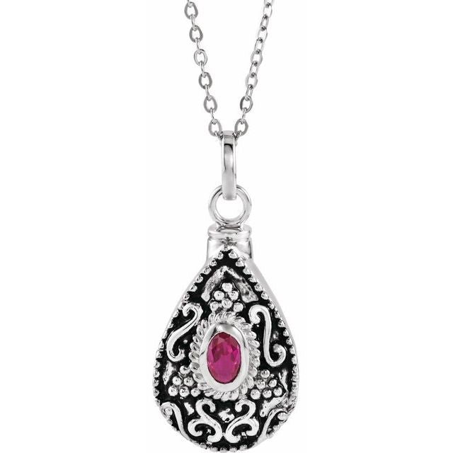 Sterling Silver 6x4 mm Oval July Birthstone Ash Holder 18" Necklace