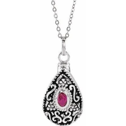 Sterling Silver 6x4 mm Oval July Birthstone Ash Holder 18" Necklace