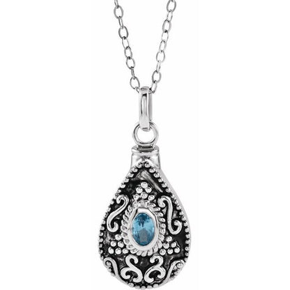 Sterling Silver 6x4 mm Oval December Birthstone Ash Holder 18" Necklace