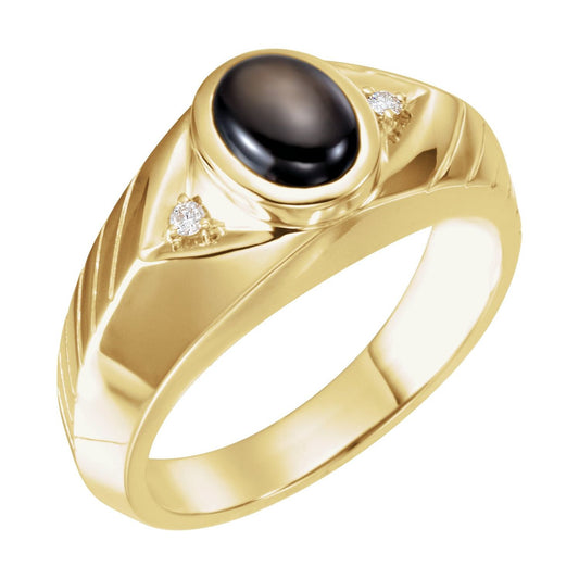 14K Yellow Gold Natural Black Star Sapphire & .04 CTW Natural Diamond Ring
