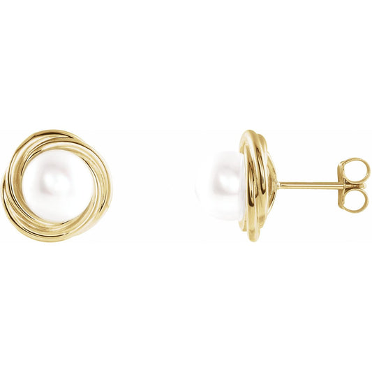 14K Yellow Gold Cultured White Akoya Pearl Earrings