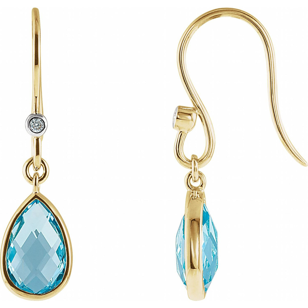 14K Yellow Gold Natural Swiss Blue Topaz & .02 CTW Natural Diamond Earrings
