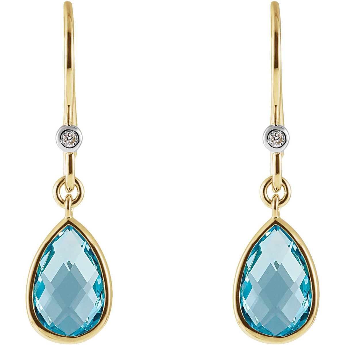 14K Yellow Gold Natural Swiss Blue Topaz & .02 CTW Natural Diamond Earrings