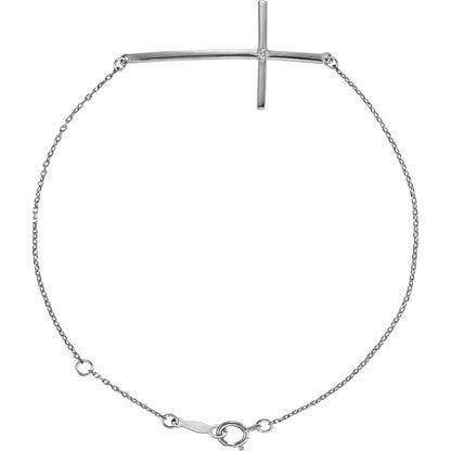 .02 CT Natural Diamond Sideways Cross 7-8" Bracelet