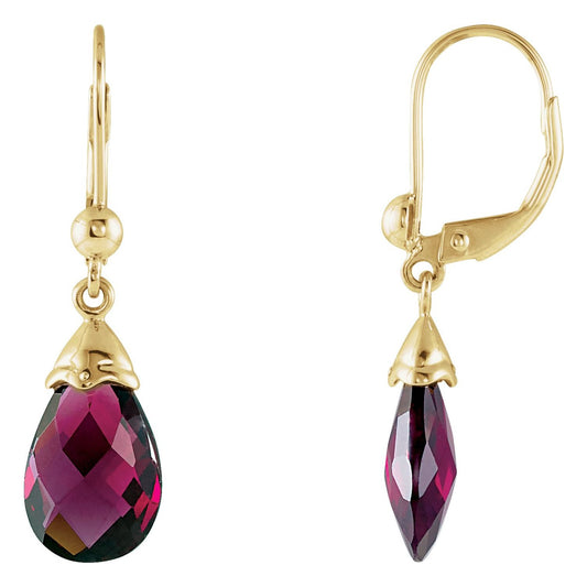 14K Yellow Gold Briolette Natural Brazilian Garnet Earrings