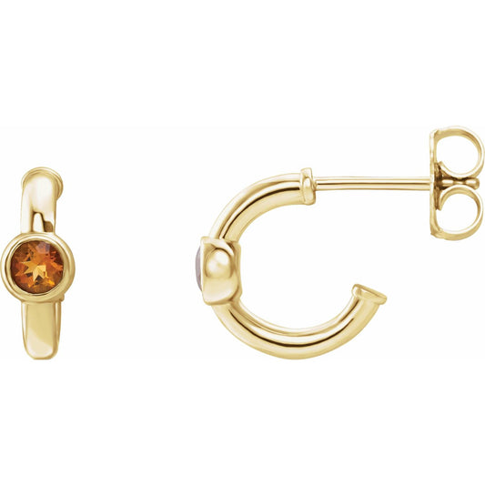 14K Yellow Gold Natural Citrine Huggie Hoop Earrings