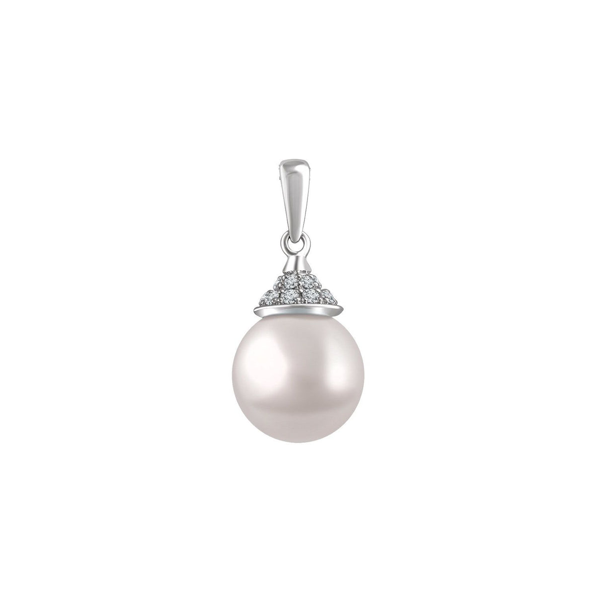 14K White Gold Cultured White Freshwater Pearl & 1/8 CTW Natural Diamond Pendant, 20.5 x 6.8 mm