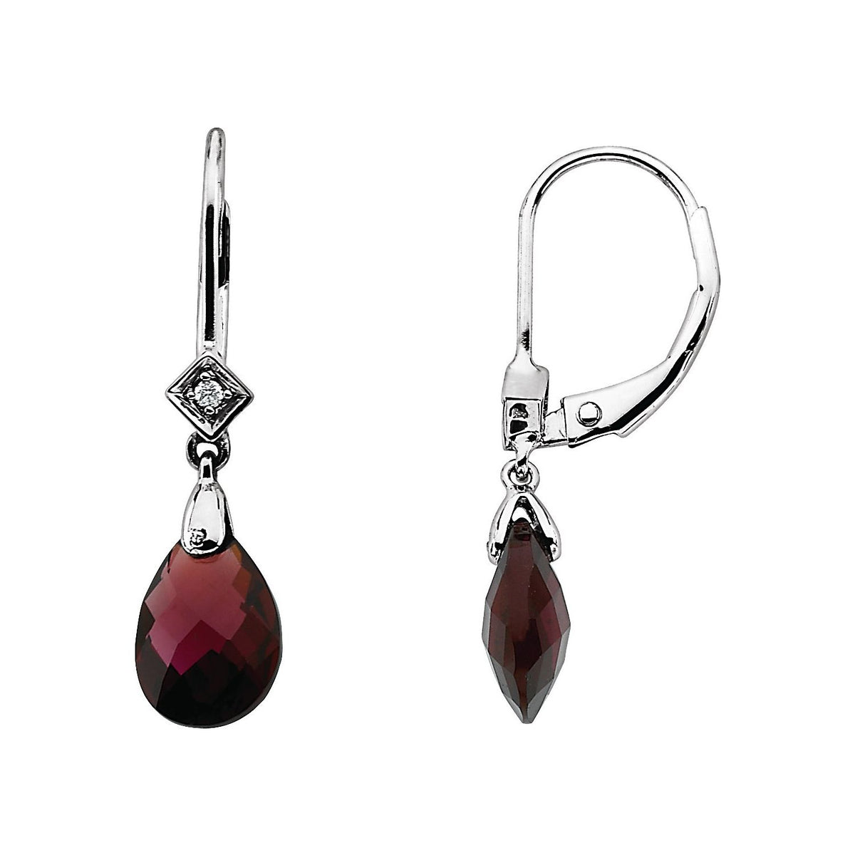 14K White Gold Briolette Natural Brazilian Garnet & .025 CTW Natural Diamond Earrings