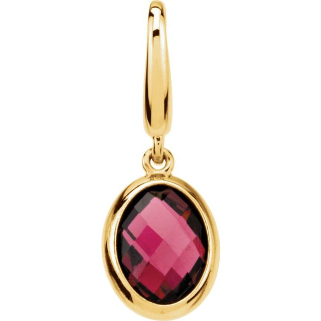 14K Yellow Gold Checkerboard Natural Rhodolite Garnet Charm/Pendant