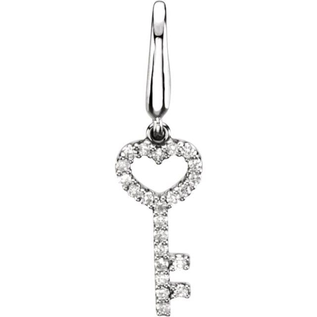 14K White Gold 1/10 CTW Natural Diamond Key Charm/Pendant