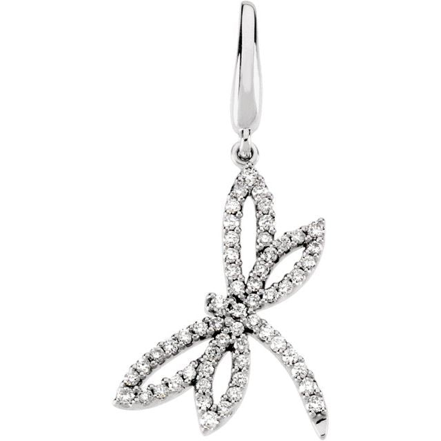 14K White Gold 1/4 CTW Natural Diamond Dragonfly Charm/Pendant