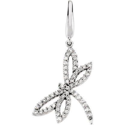14K White Gold 1/4 CTW Natural Diamond Dragonfly Charm/Pendant
