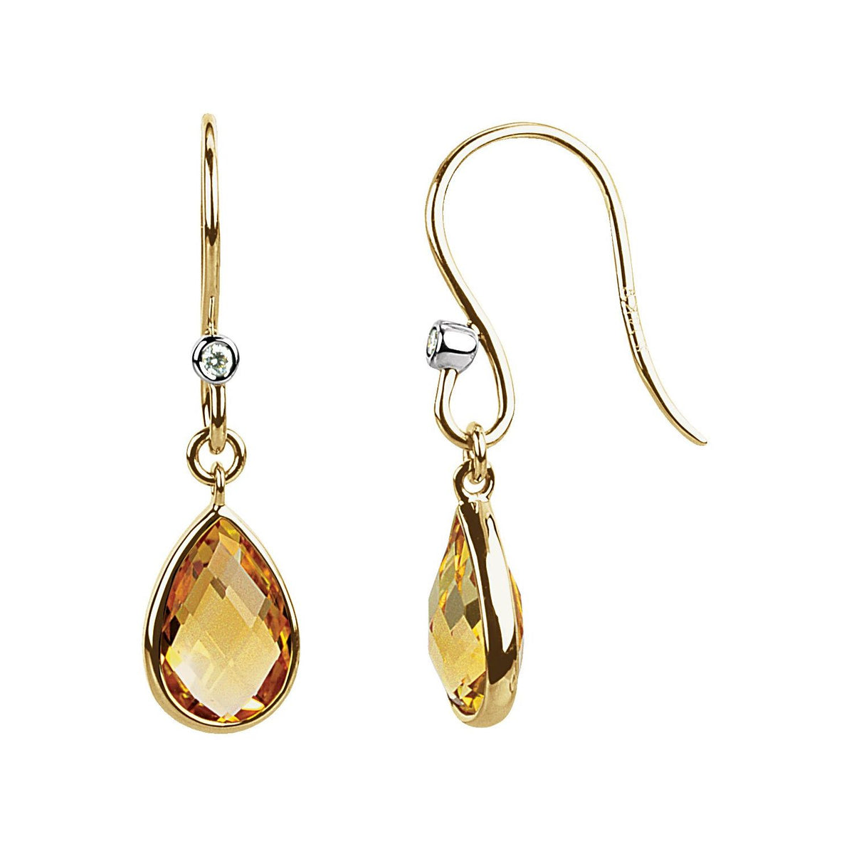 14K Yellow Gold Natural Citrine & .02 CTW Natural Diamond Earrings
