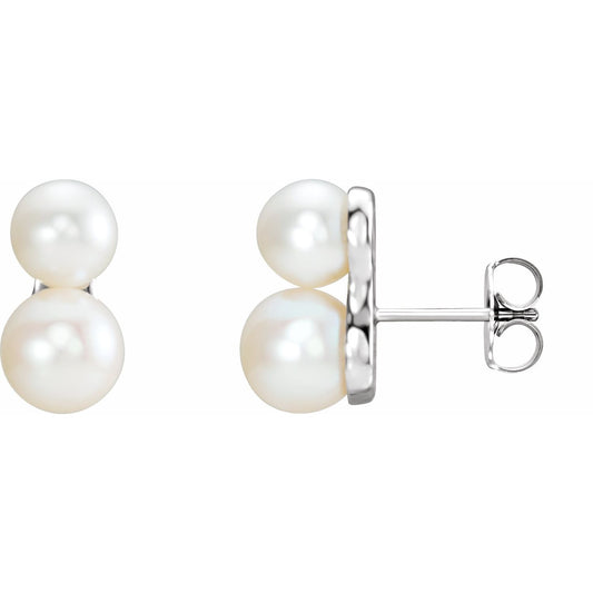 14K White Gold Cultured White Freshwater Pearl Ear Climbers