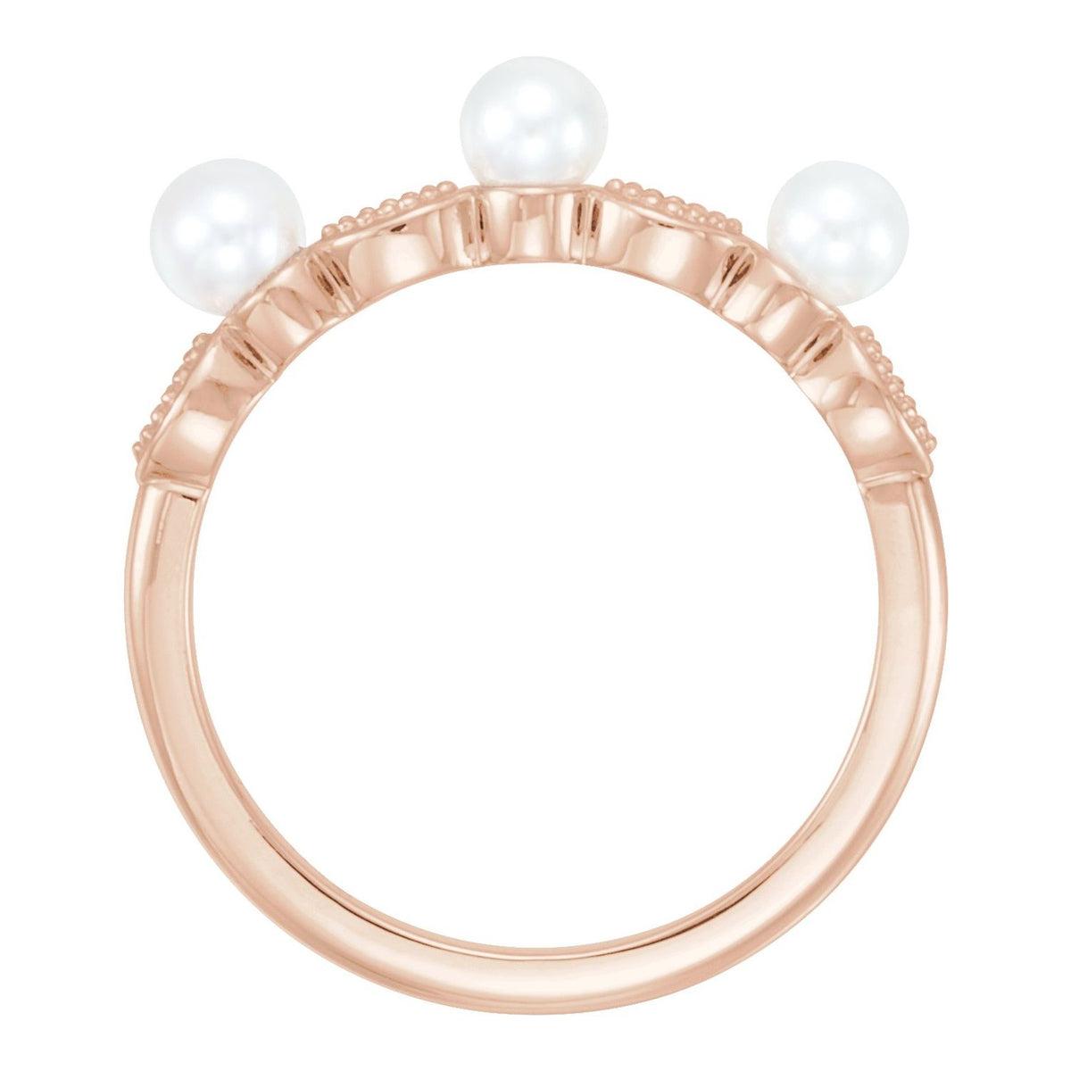 14K Rose Gold Cultured White Freshwater Pearl & .03 CTW Natural Diamond Stackable Ring