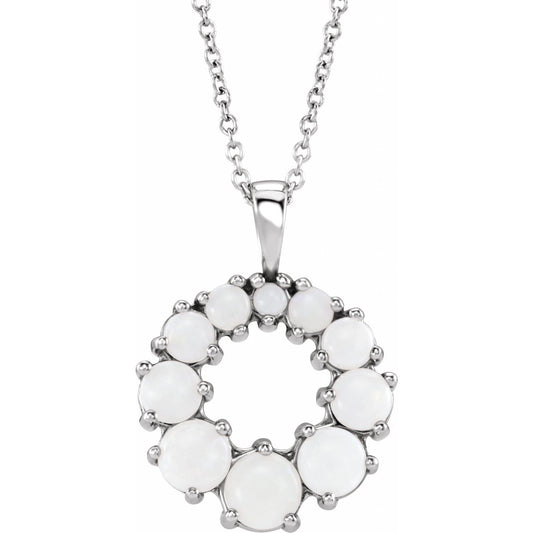14K White Gold Natural White Opal Halo-Style 16-18" Necklace