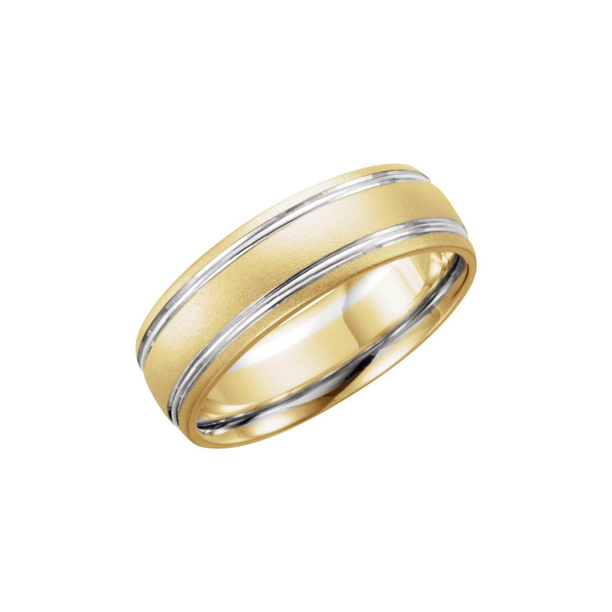 10K Yellow/White Gold Grooved Comfort-Fit Half Round Band