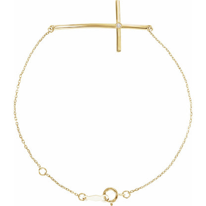 .02 CT Natural Diamond Sideways Cross 7-8" Bracelet