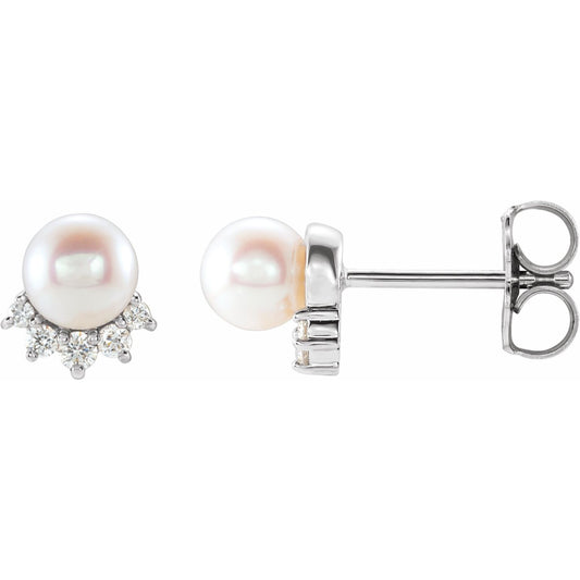 Cultured White Freshwater Cultured Pearl & .08 CTW Natural Diamond Earrings