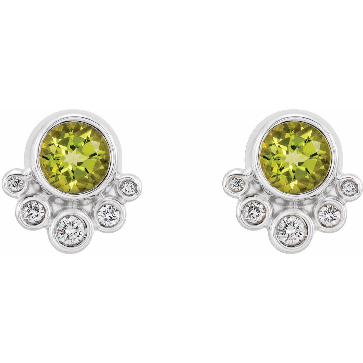 14K White Gold Natural Peridot & 1/8 CTW Natural Diamond Earrings, 9.8 mm x 10 mm