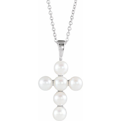 Cultured White Freshwater Pearl Cross 16-18" Necklace