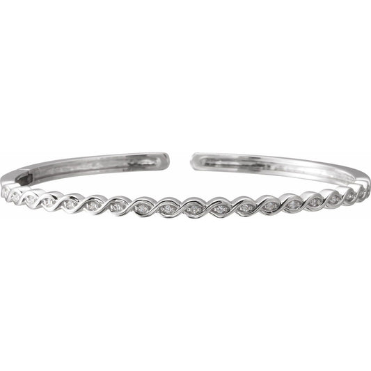 14K White Gold 1/6 CTW Natural Diamond Stackable Bangle 7" Bracelet
