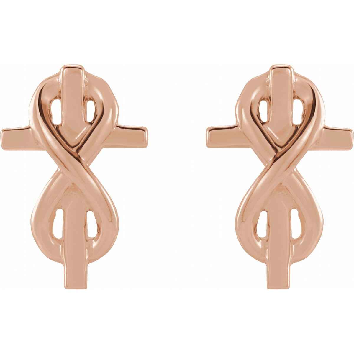 14K Rose Gold Infinity-Inspired Cross Earrings